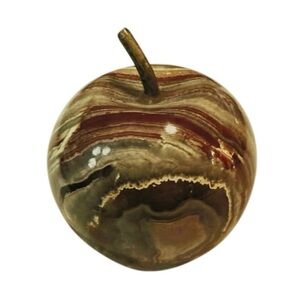 Vintage Onyx Apple • 2” Stone Paperweight • Natural Veining • Metal Stem